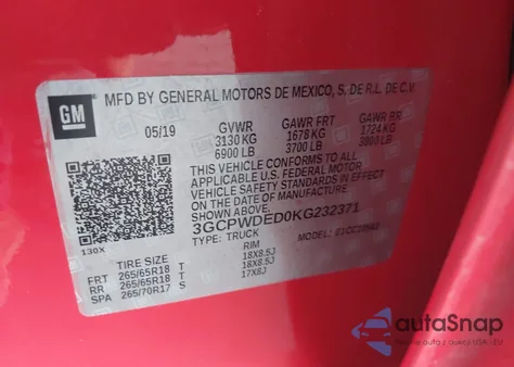 2019 Chevrolet Silverado 1500 Rst из США, поврежденный, VIN 3GCPWDED0KG232371